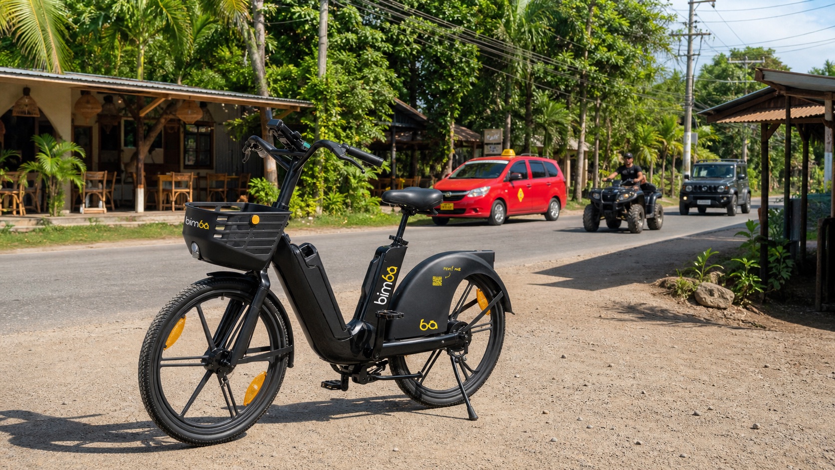 Bimba riders travelling along the main road in Santa Teresa