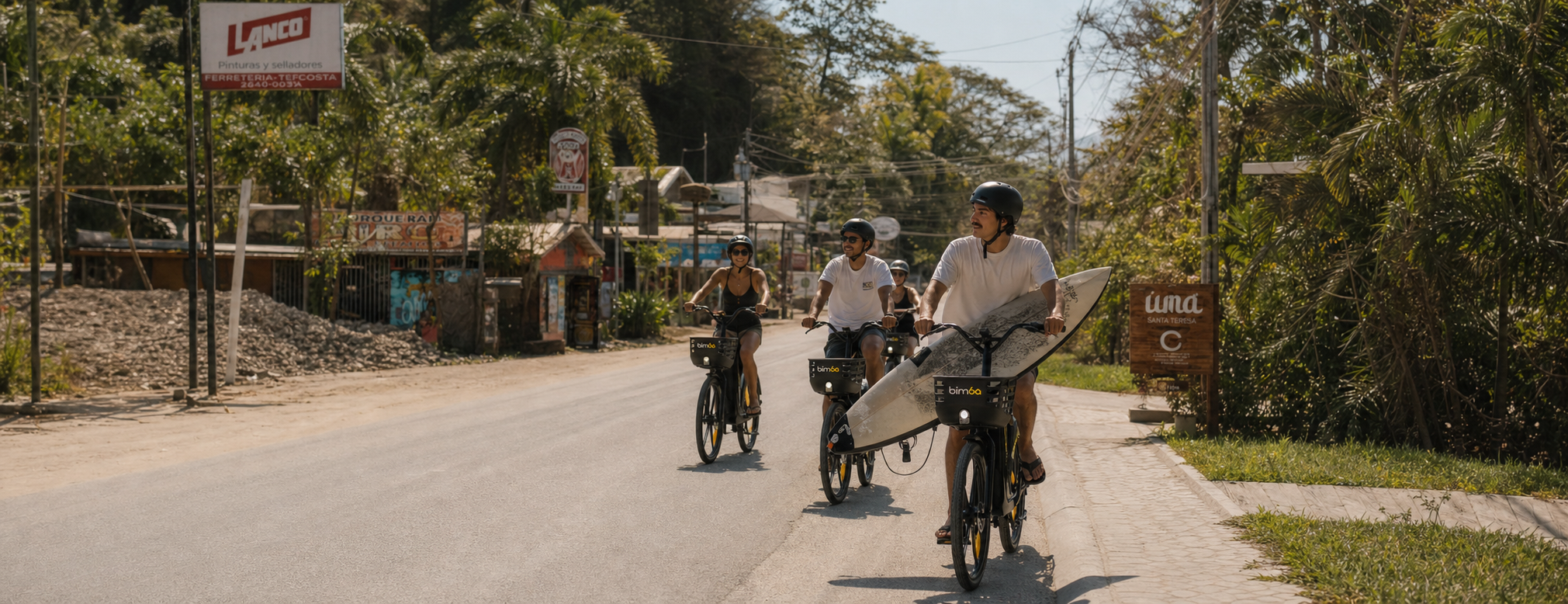 Morning traffic and local transportation on the main road in Santa Teresa