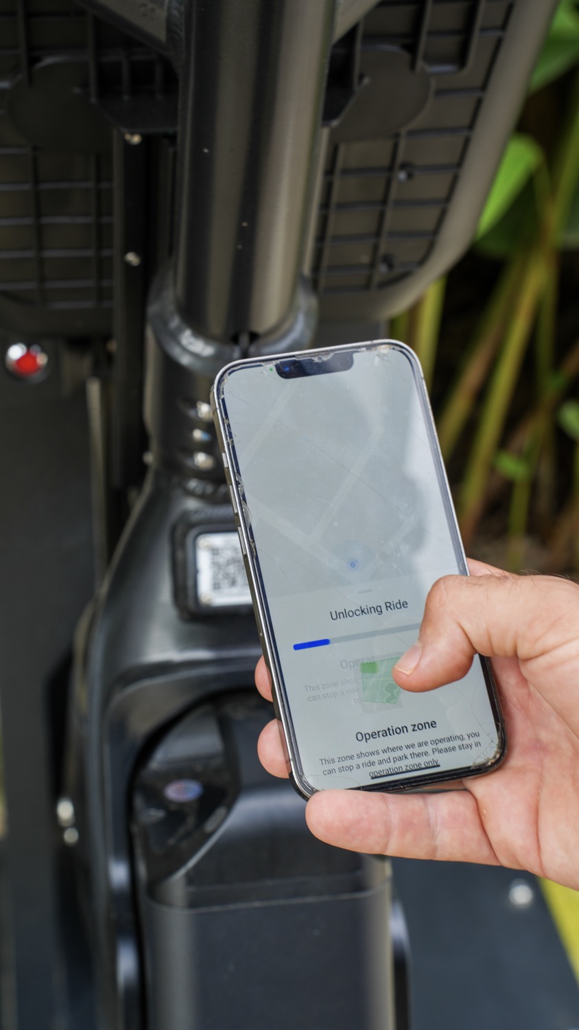 Bimba app confirming the unlock of an electric bike