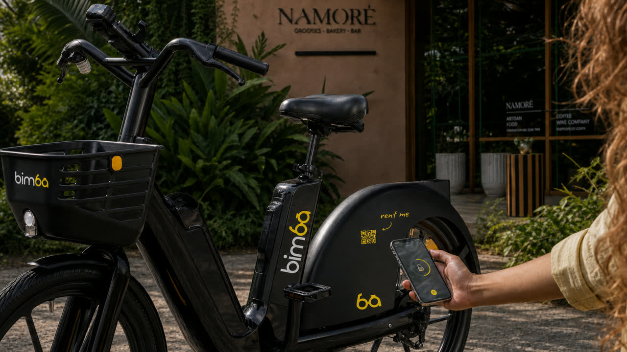 Rider unlocking a Bimba electric bike with the app