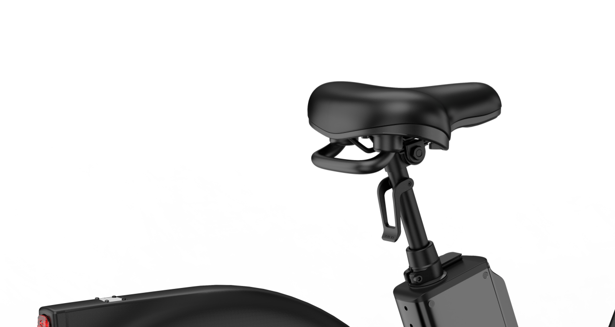 Official close view of the electric bike adjustable saddle and seat post