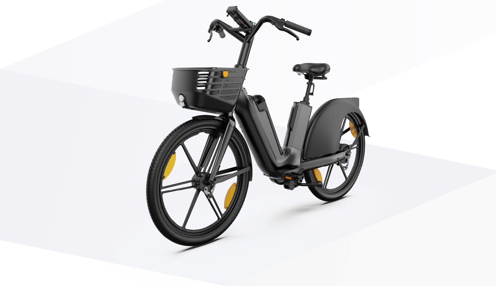 Official engineering three-quarter view of Bimba's shared electric bike platform
